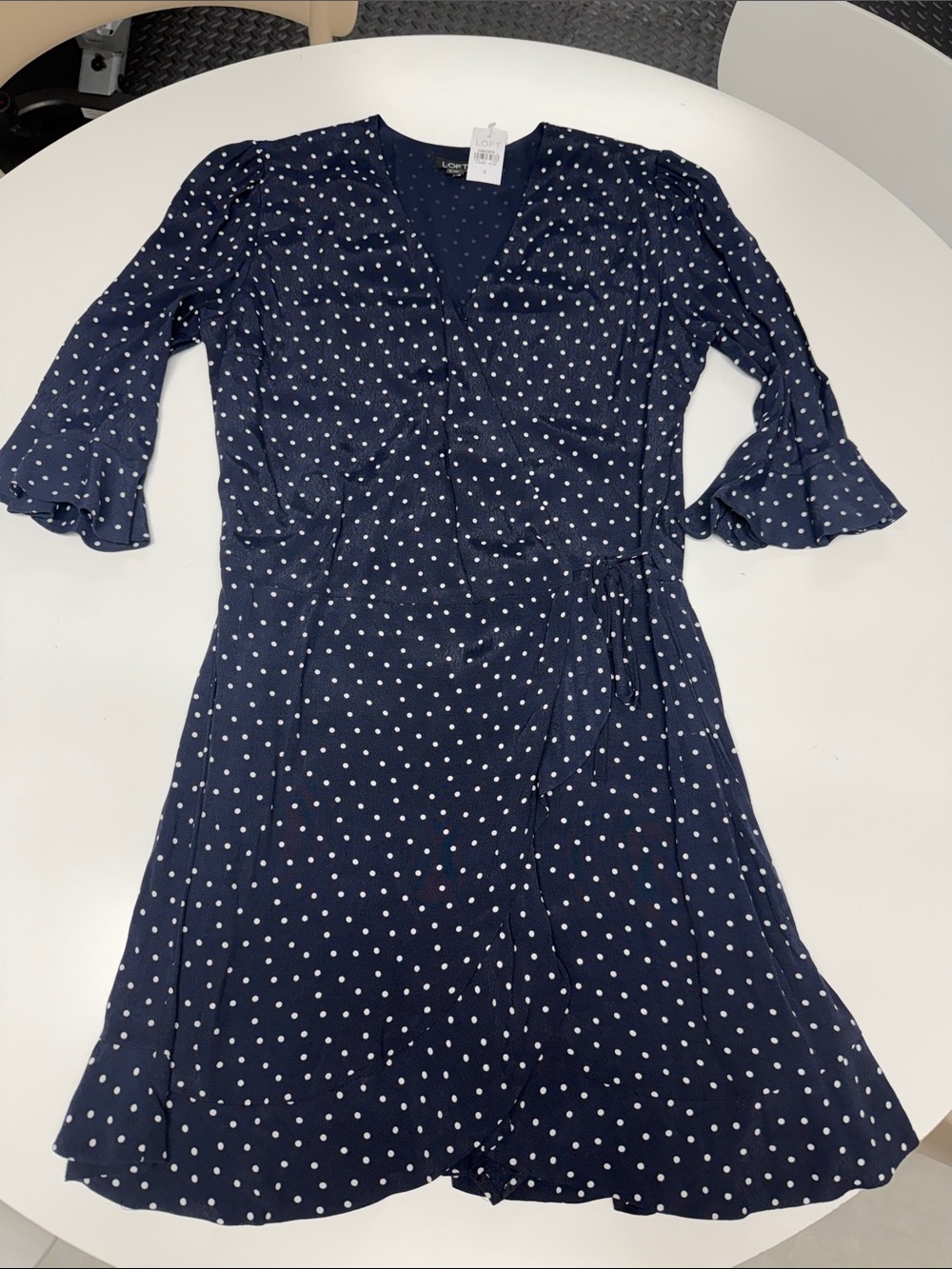 LOFT Navy Polka Dot Wrap Romper